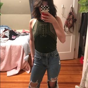 Forest green high neck tank top